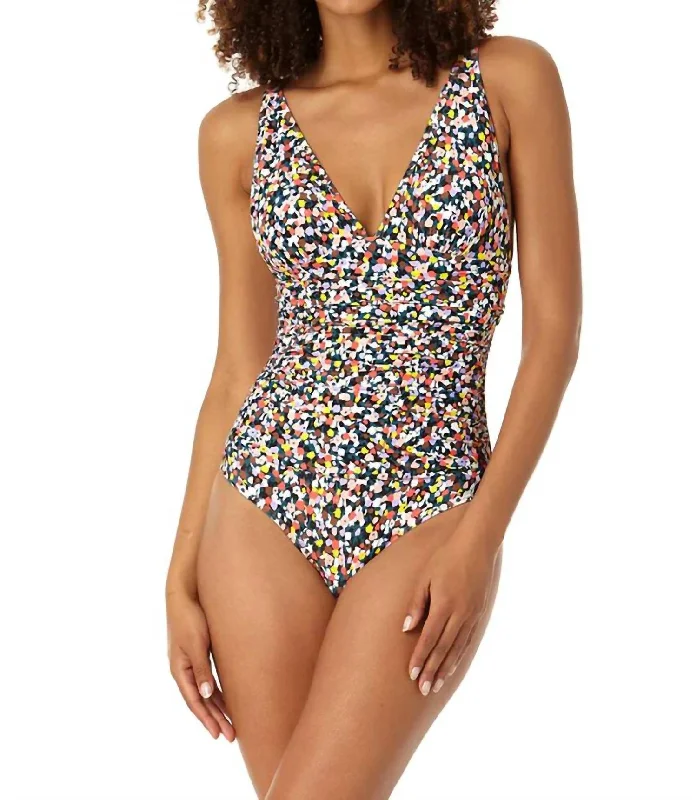 Soft Band Shirred One Piece Swimsuit In Confetti