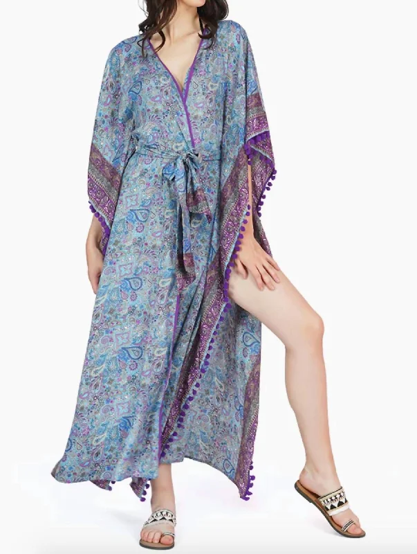 Ana Maxi Kimono Cover Up In Blue Multi