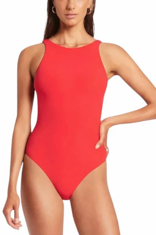 High Neck One Piece Swimsuit In Chilli