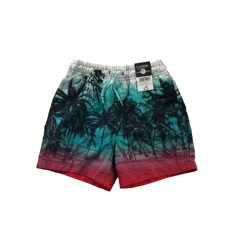 George Swim Trunks Age 5 Turquoise White and Red Gradient Palm Trees Shorts