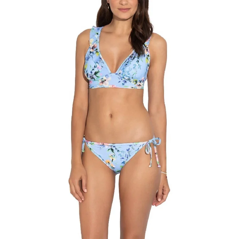 Fontaine Floral Clean Triangle Bikini Bottom In Light Blue/blush