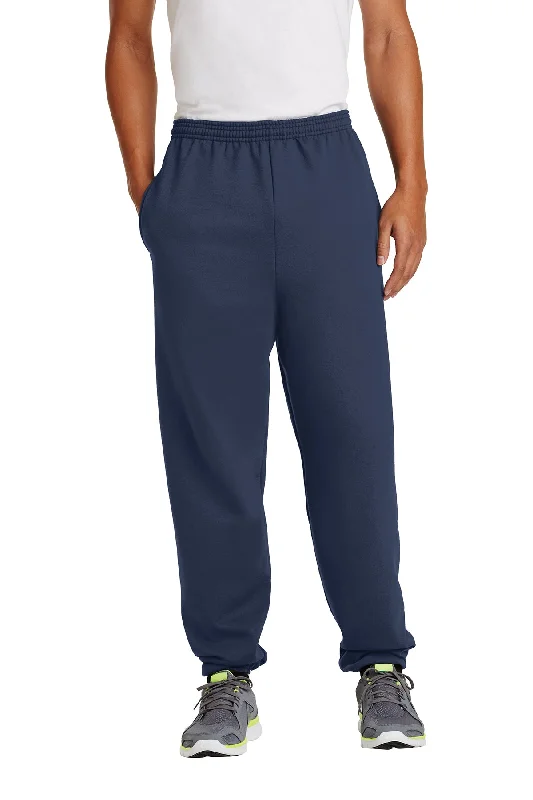 Adult and Youth Port and Company Navy OR Athletic Heather Essential Fleece Sweatpants with Pockets with Team Logo - New Bedford YMCA Hurricane