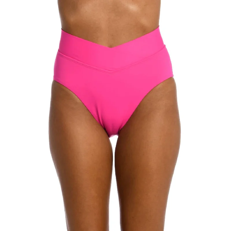 Island Goddess Crossover High Waist Swim Bottom In Pop Pink