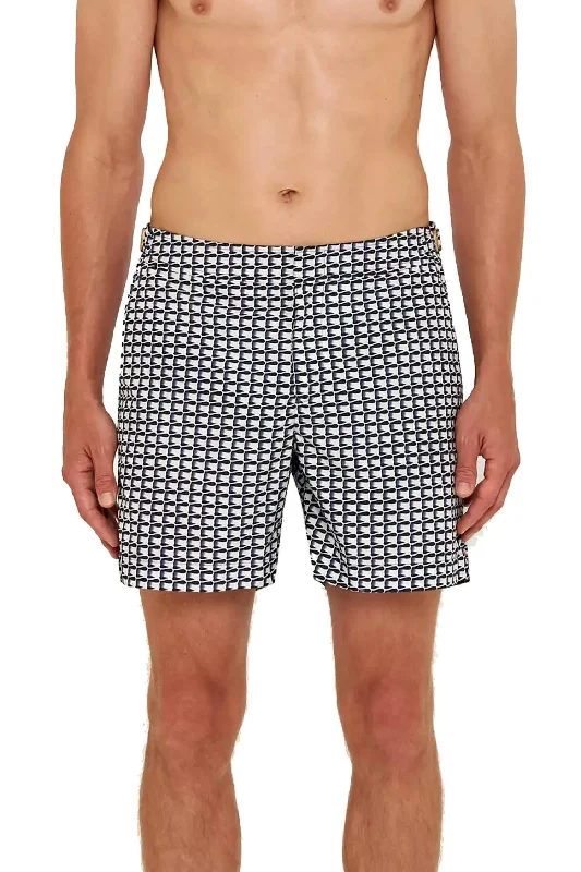 Bulldog Ribbon Swim Shorts In White Sand,night Iris