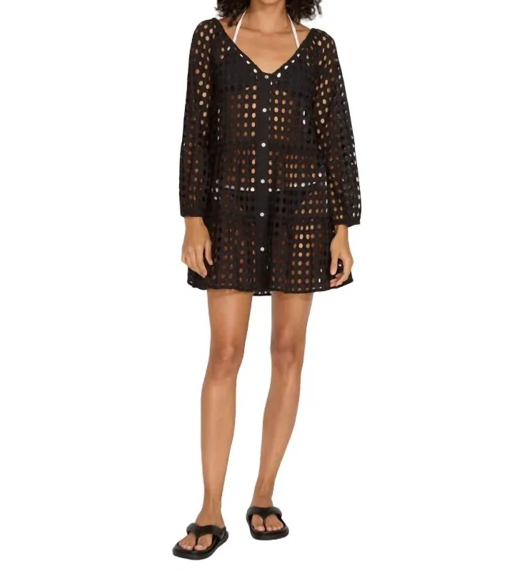 Evan Eyelet Cover-Up Dress In Black