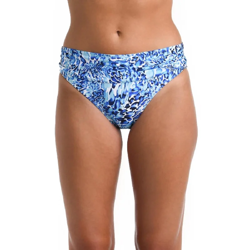 Shirred Band Hipster Bikini Bottom In Aquatic Nature Blue