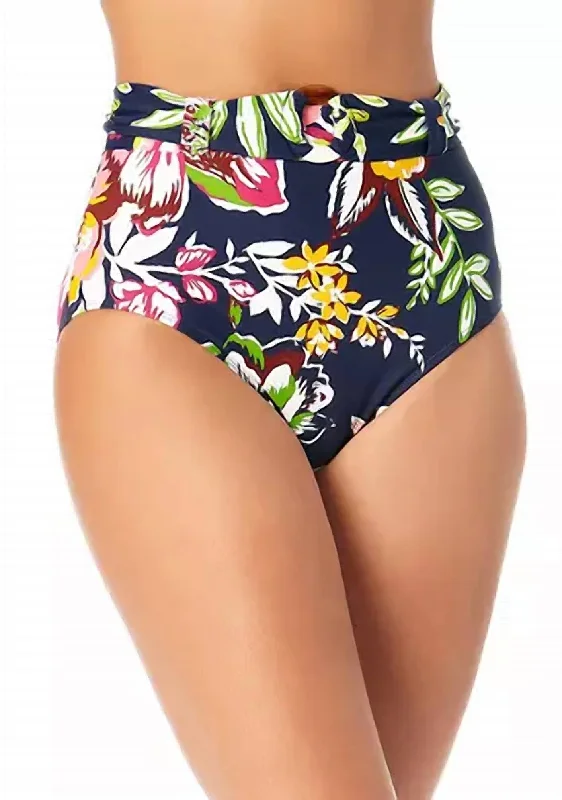 Belted High Waist Swim Bottoms In Tropical Bloom