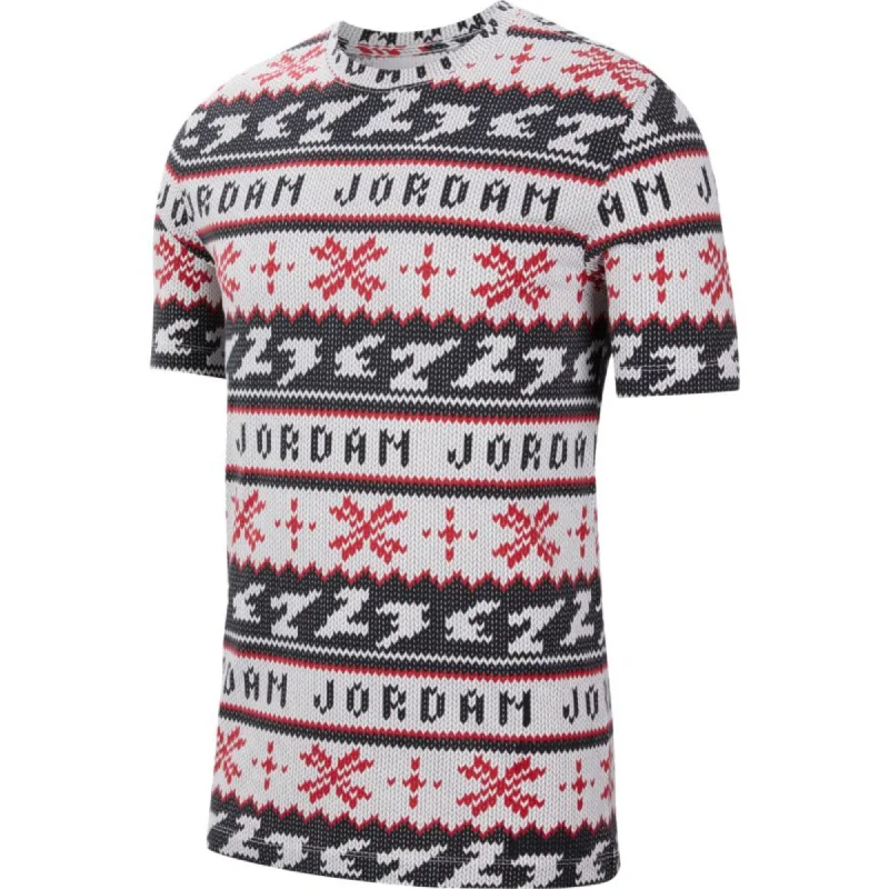 Nike Jordan Ugly Sweater Short Sleeve T-Shirt White/Red-Black  CT3711-101 Men's