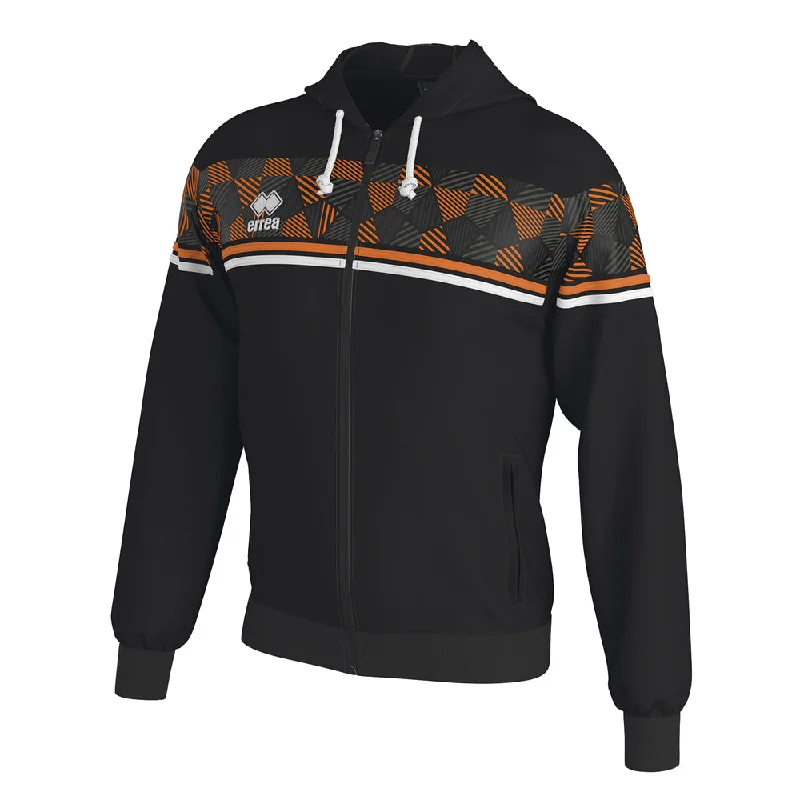 Errea Dragos Full-Zip Hooded Top (Black/Orange Fluo/White)