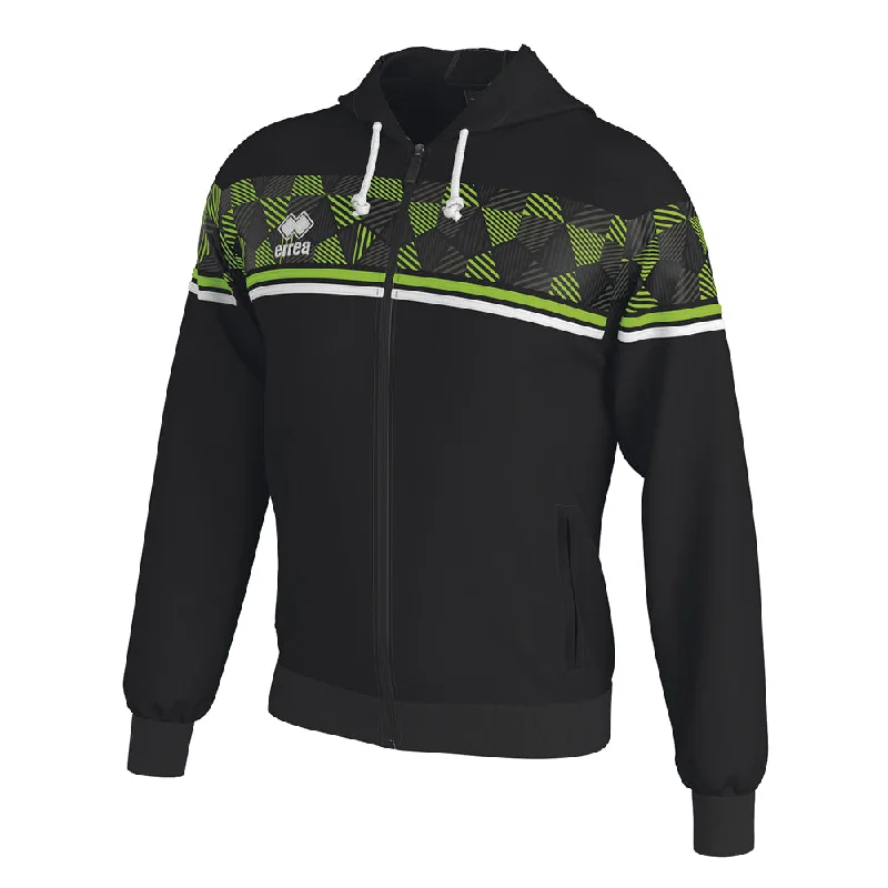 Errea Dragos Full-Zip Hooded Top (Black/Green Fluo/White)