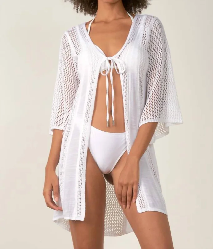 Crochet Kimono Cover Up In White