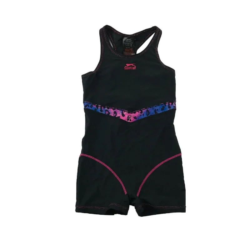 Slazenger swimsuit 9-10 years black pink and blue decorated shorts bottom one piece cossie