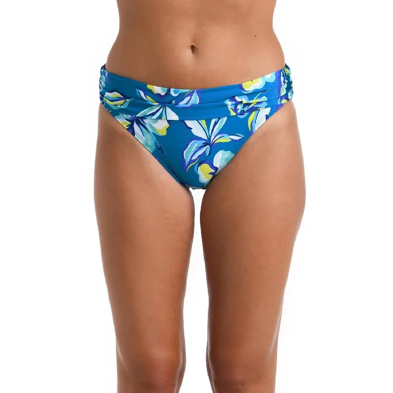 Shirred Band Hipster Bikini Bottom In Fiji Tropics Ocean