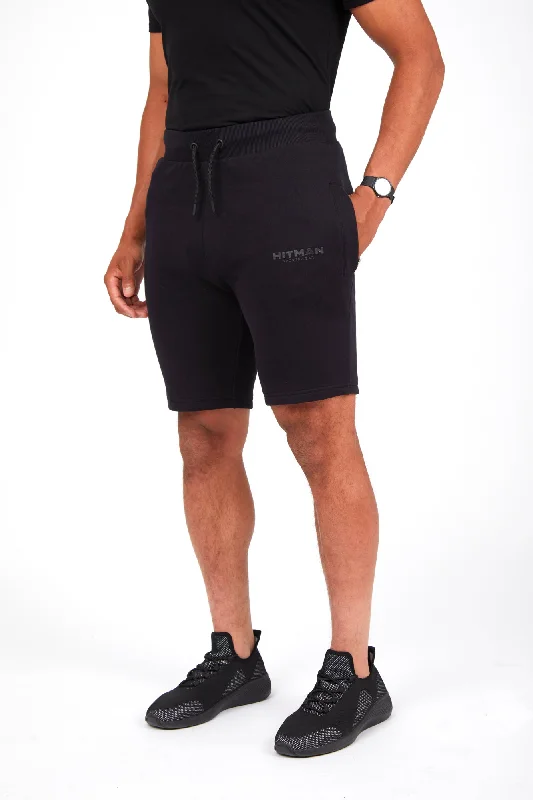 Black Text Cotton Shorts