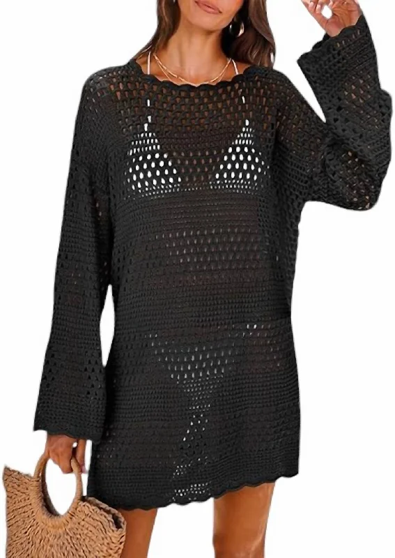 Out At Sea Crochet Coverup In Black