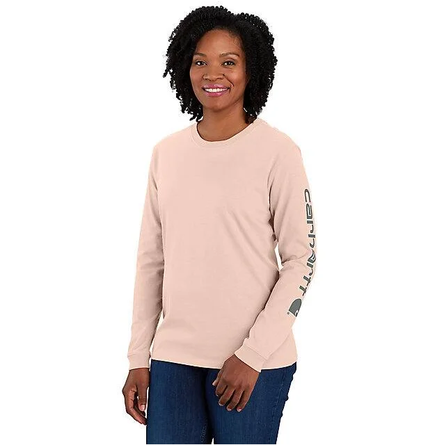 Women's Loose Fit Heavyweight Long-Sleeve Logo Sleeve Graphic T-Shirt - Georgia Peach