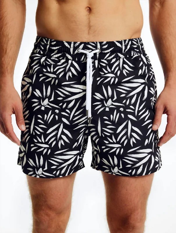 Abstract Print Sport Swim Shorts In Black,white