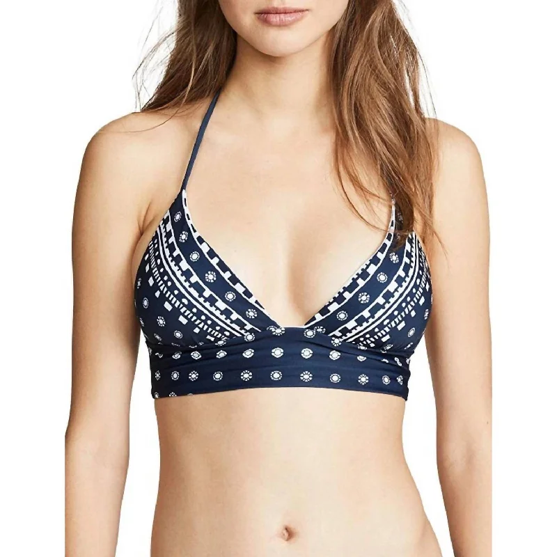 Lace Back Bikini Top In Navy/ivory