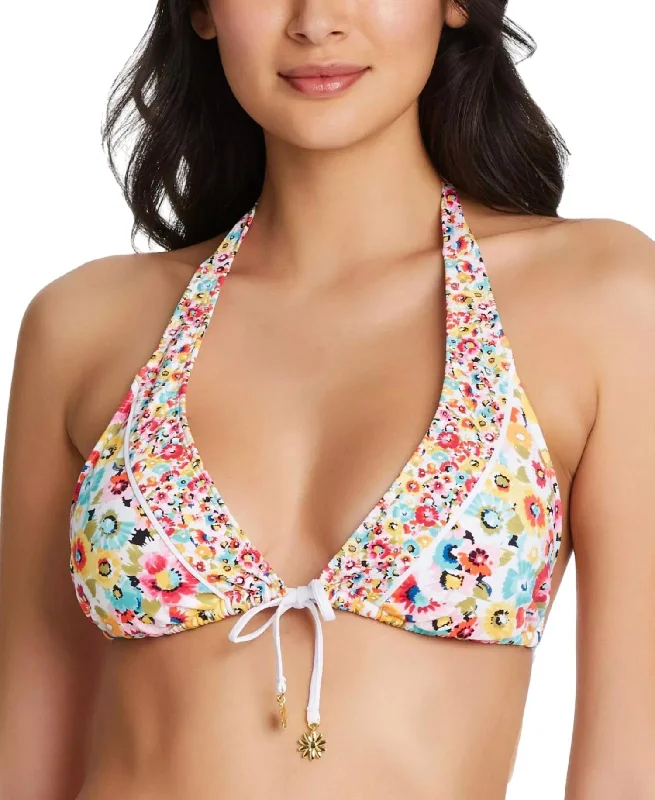 Printed Triangle Bikini Top In Flower Hour