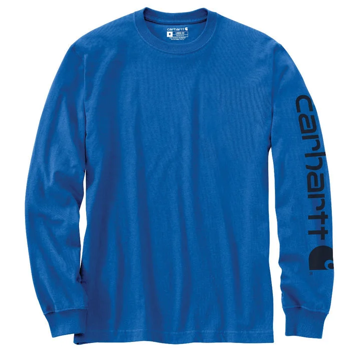 Loose Fit Heavyweight Long-Sleeve Logo Sleeve Graphic T-Shirt - Beacon Blue