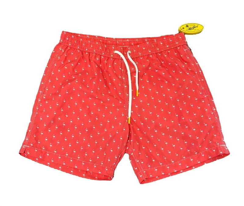 Men's Short Swimwear In Red Flamingo Print