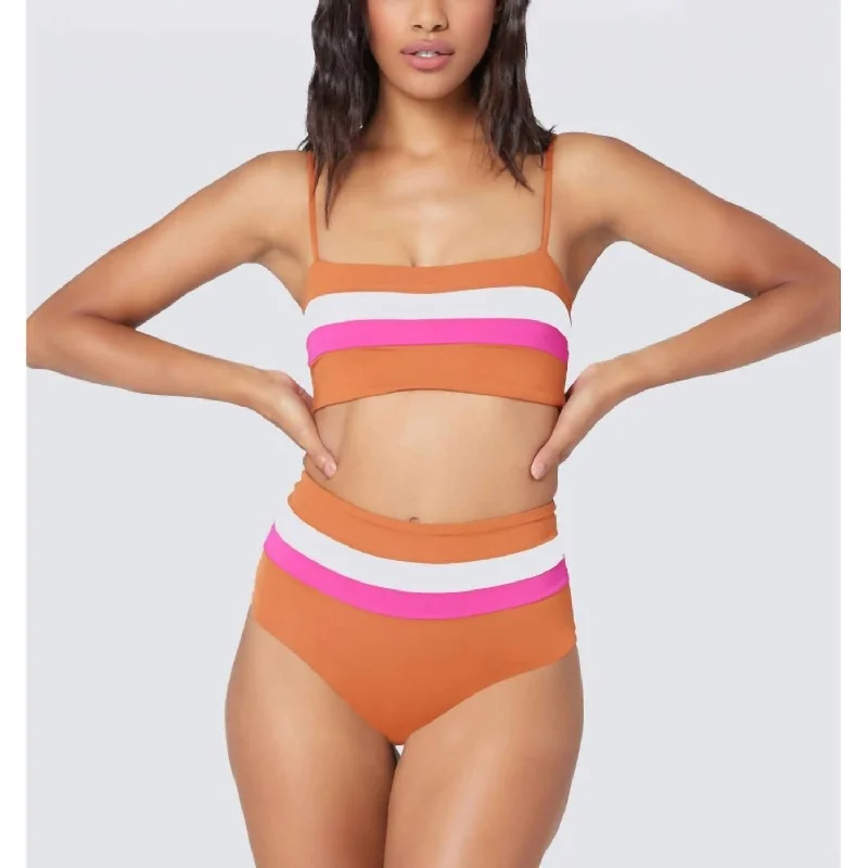 Portia Stripe Bikini Bottom In Amber/bougainvillea/cream