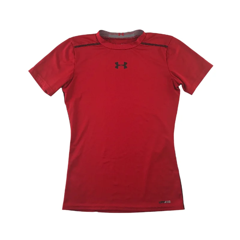 Under Armour Sports Top Age 14-16 Red Plain Short Sleeve