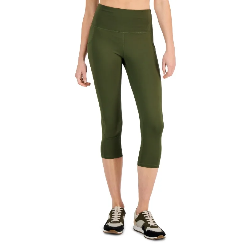 ID Ideology Women's Compression High Rise Side Pocket Cropped Leggings Green Size Small